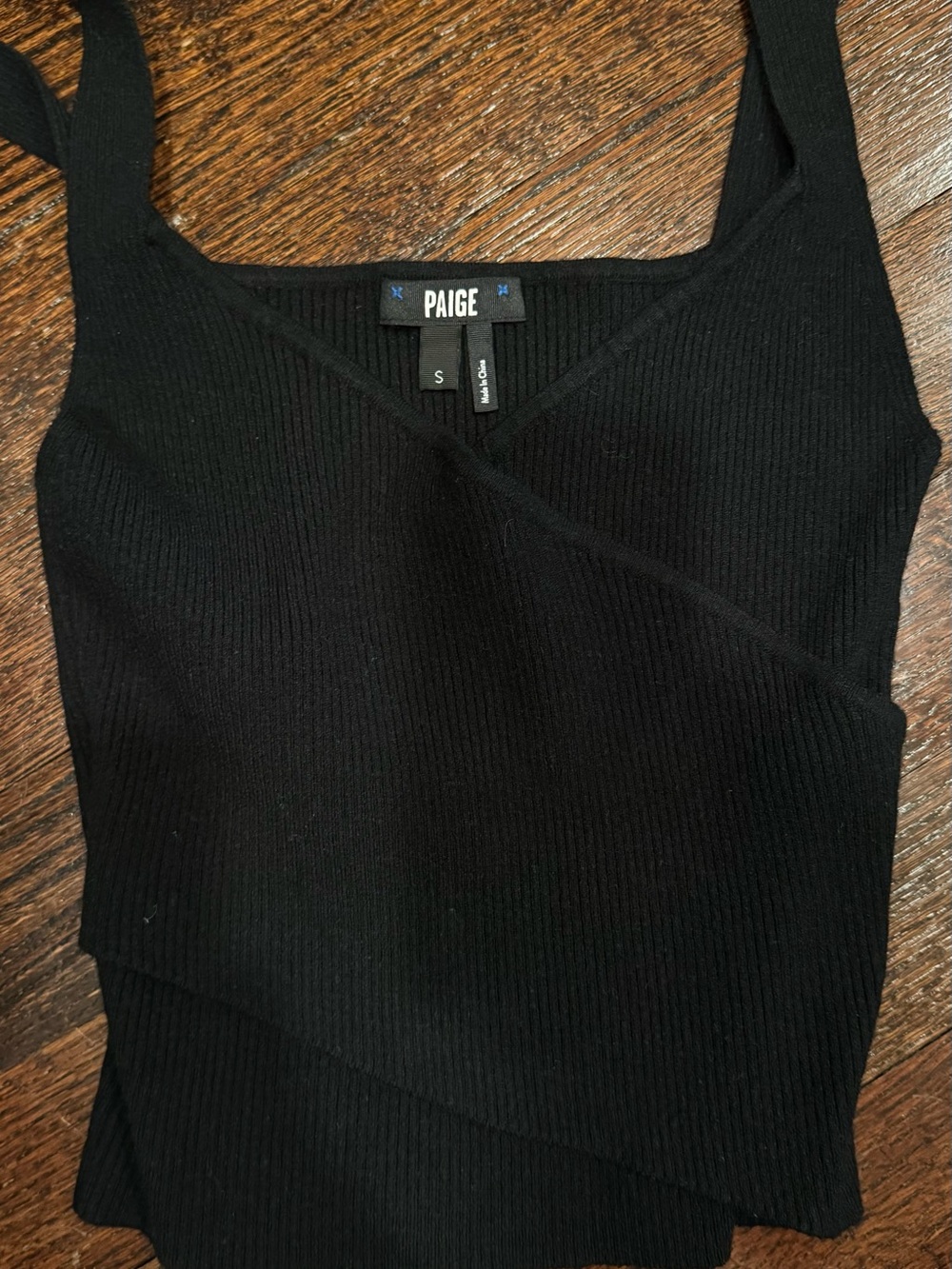 PAIGE Black Ribbed Wrap-Front Tank Dress